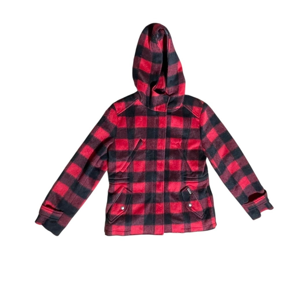 Woolrich Buffalo Plaid Down Lined Hooded Jacket Women’s M Red Black Zip